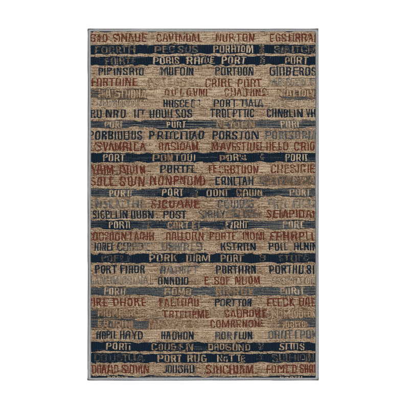 Washable Port names Nautical Area Rug, Runner 2' x 5'