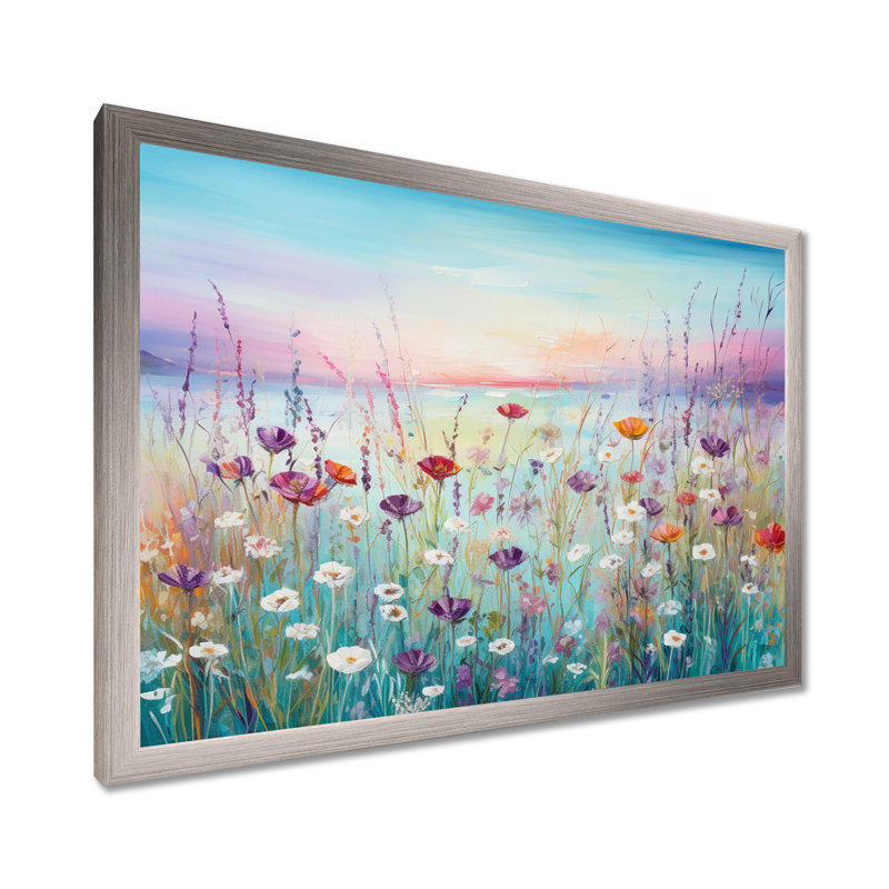 Fleurs sauvages Meadows II sur toile, Cadre simple argenté, H 12 po x l 20 po x P 1 po