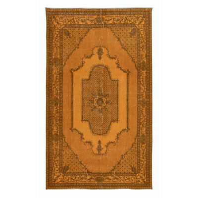 Tapis turc moderne fait à la main 5,5 x 9 pi avec motif médaillon orange