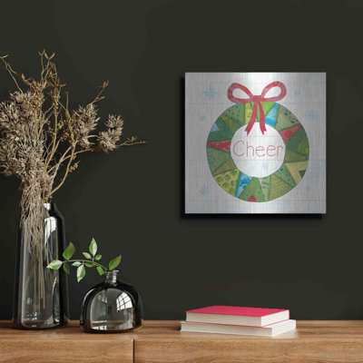 Art mural en métal luxueux «Christmas Patchwork III» par Courtney Prahl, 12 po x 12 po