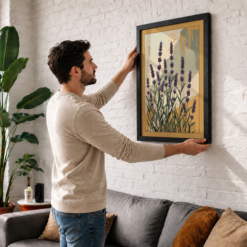 Lavender & Architecture Botanical - Framed Print, A2 - 59.4 x 42.0 cm, Oak