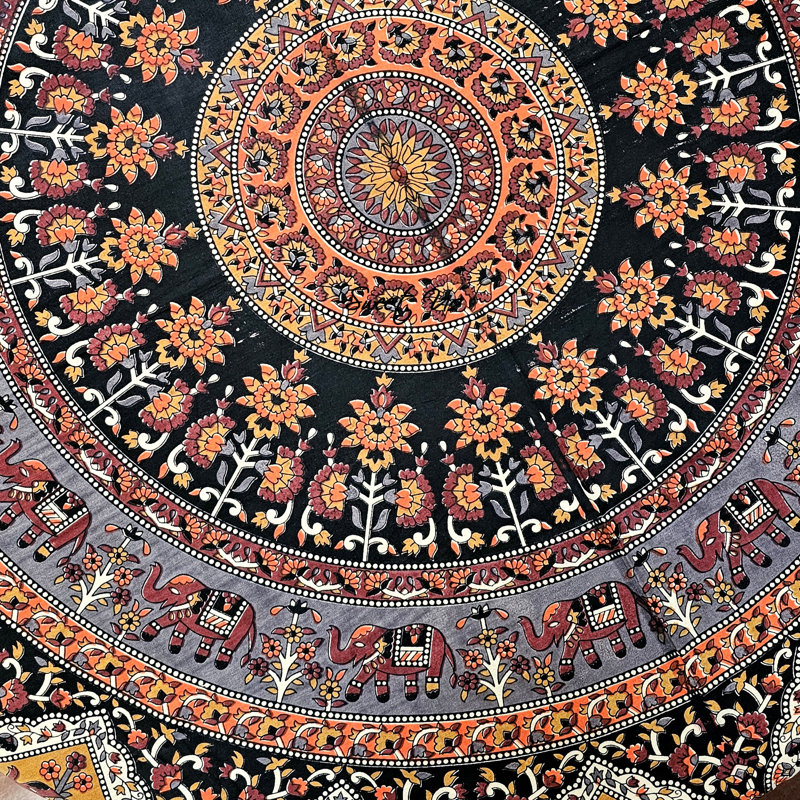 Mnatsagan Floral 100% Cotton Tablecloth Round, Black/Red, 90" Round