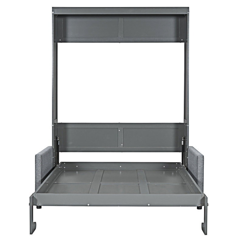 Lit escamotable double pleine grandeur avec coussin, gris