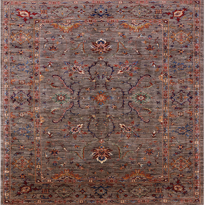 Tapis brun à motif oriental, Carré 6 pi