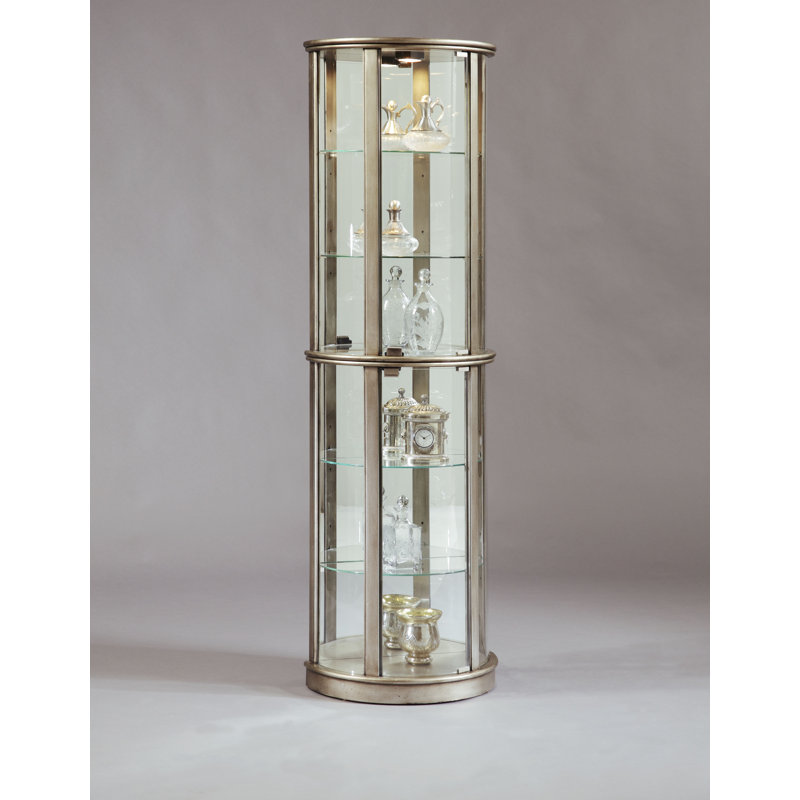 Aged Silver Lighted 5-Shelf Glass Curio Cabinet