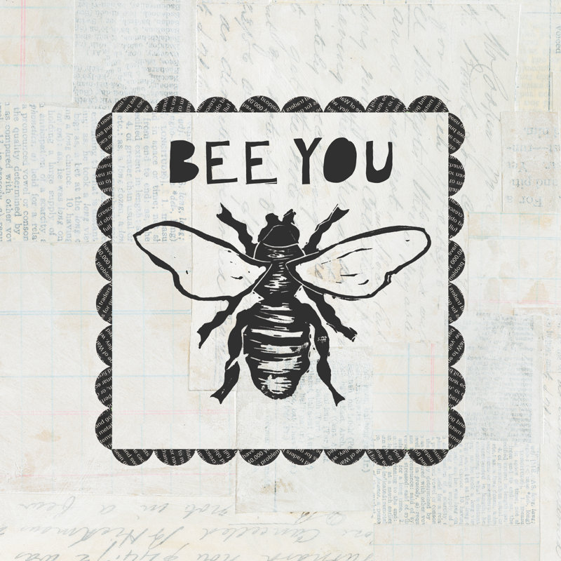 «Bee Stamp Bee You», peinture encadrée, H 12 po x l 12 po x P 1,25 po, Non, Toile encadrée noire