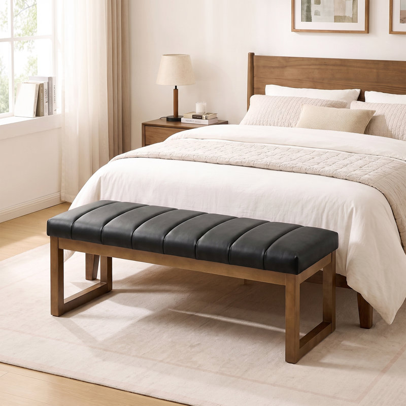 Banc rembourré en similicuir de 53 po de largeur, Noir