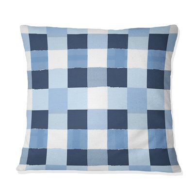 Blue White Gingham Print II - Modern Throw Pillow