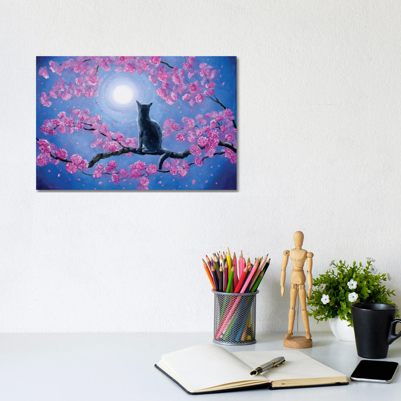 Russian Blue Cat In Pink Flowers by Laura Iverson - Wrapped Canvas Print, 20.32 cm H x 30.48 cm W