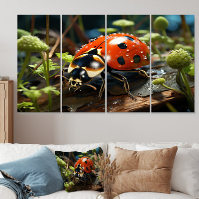 Adventurous Red Ladybug II - Ladybug 4 Piece Wall Art