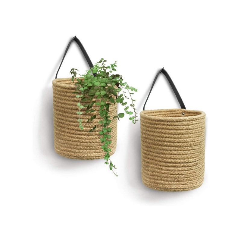 Ensemble de 2 paniers suspendus - petit panier de corde en fougère tissée