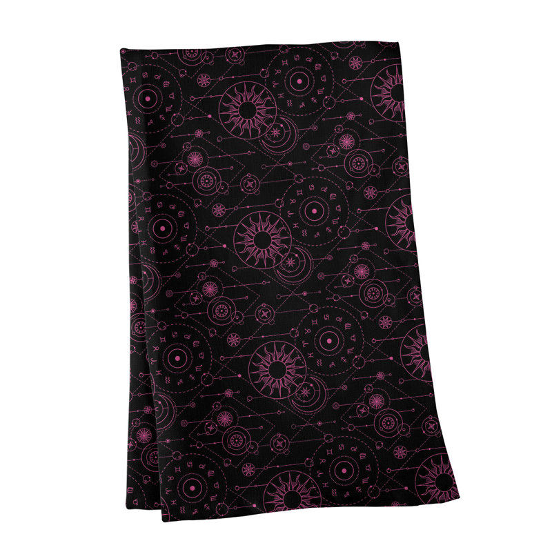 Tea Towel Kitchen Towel, Poly Twill, Black/Pink