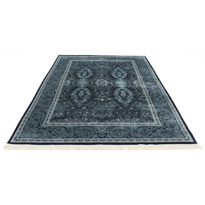 Tapis turc bleu marine et ivoire Antep, Rectangle 6 pi 7 po x 9 pi 6 po