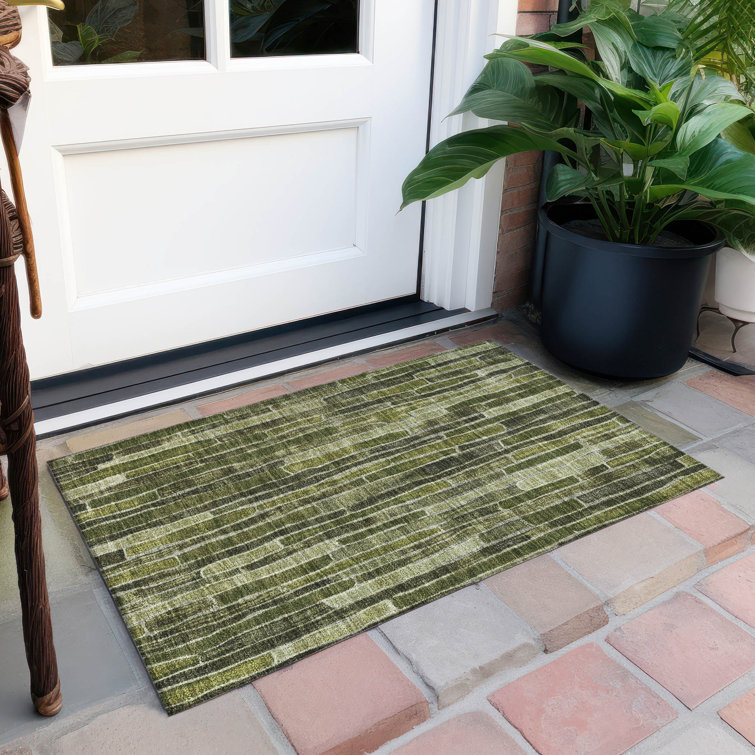 Machine Washable Indoor/Outdoor Christain ACN1305 Olive Rug