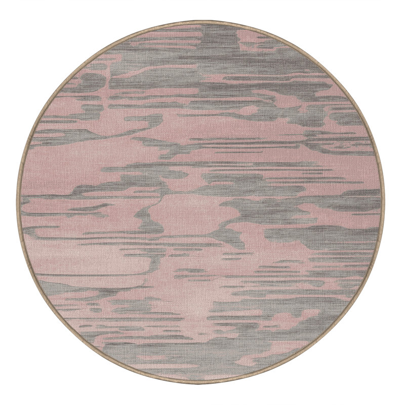 Tapis beige lavable à la machine, Rond 5 pi