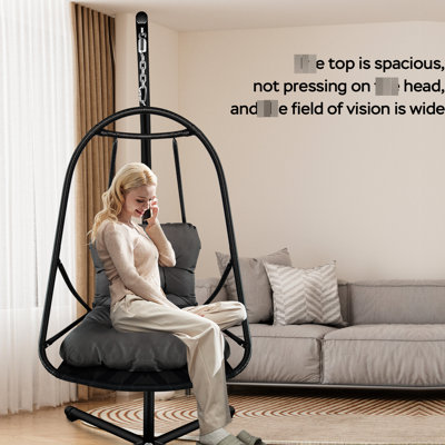 Balancelle pour l'intérieur et l'extérieur avec support, support de type C, conception vieillie, inclinée confortable, pliable et sécuritaire, chaise suspendue idéale pour panier de patio, coussin moelleux, fiable