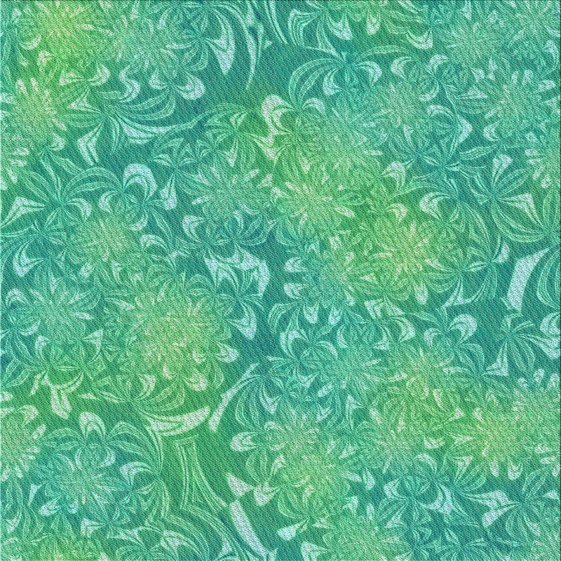 Tapis vert/jaune à motifs, Carré 7 pi