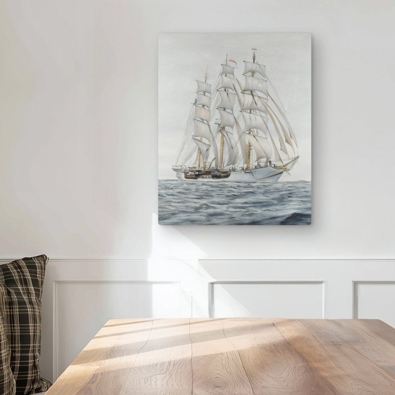 Ship by a cloudy day - Waves Travel & Maps Metal Print