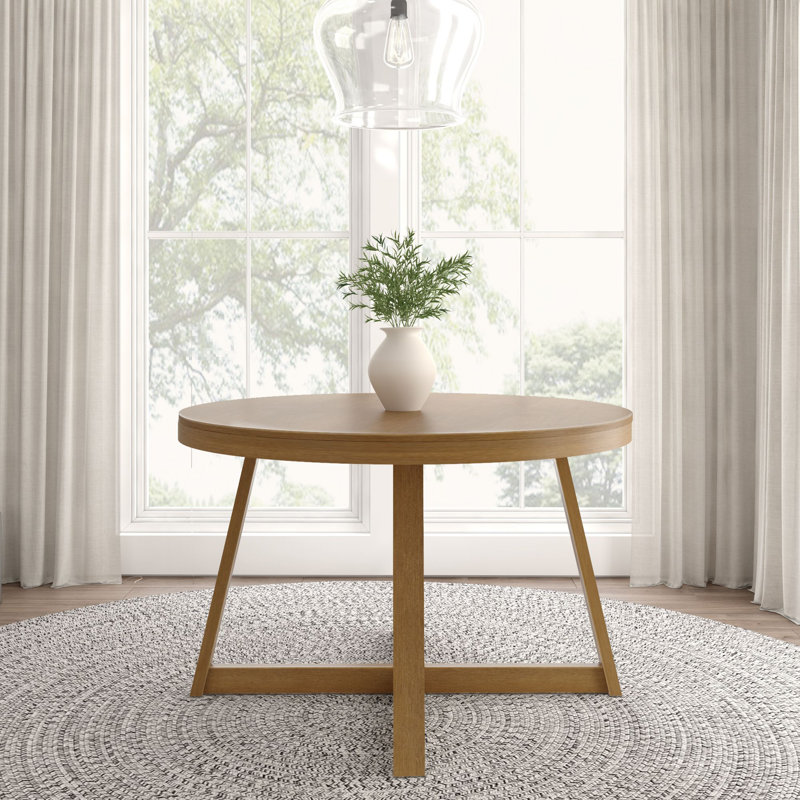 Carlesha Solid Pine Wood Round Dining Table, Pecan