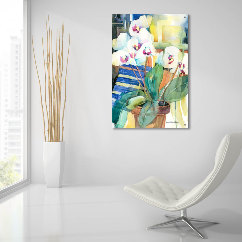 «Orchid Offrant» par Annelein Beukenkamp, art mural en verre acrylique, H 36 po x l 24 po x P 0,2 po