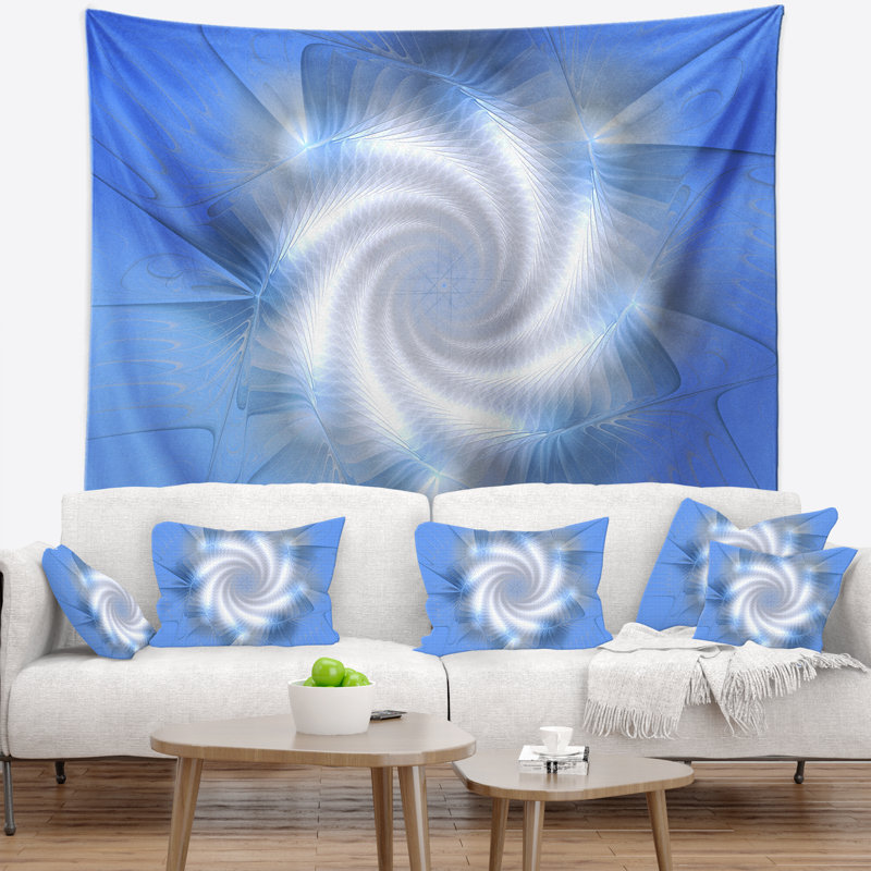 Tapisserie florale à motif floral blanc et bleu, H 32 po x l 39 po