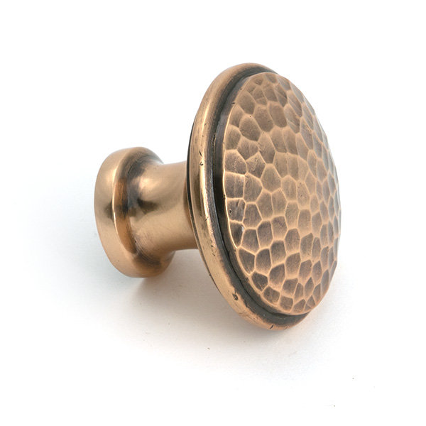 Hammered Round Knob, 1.57" Knob Diameter, Polished Bronze