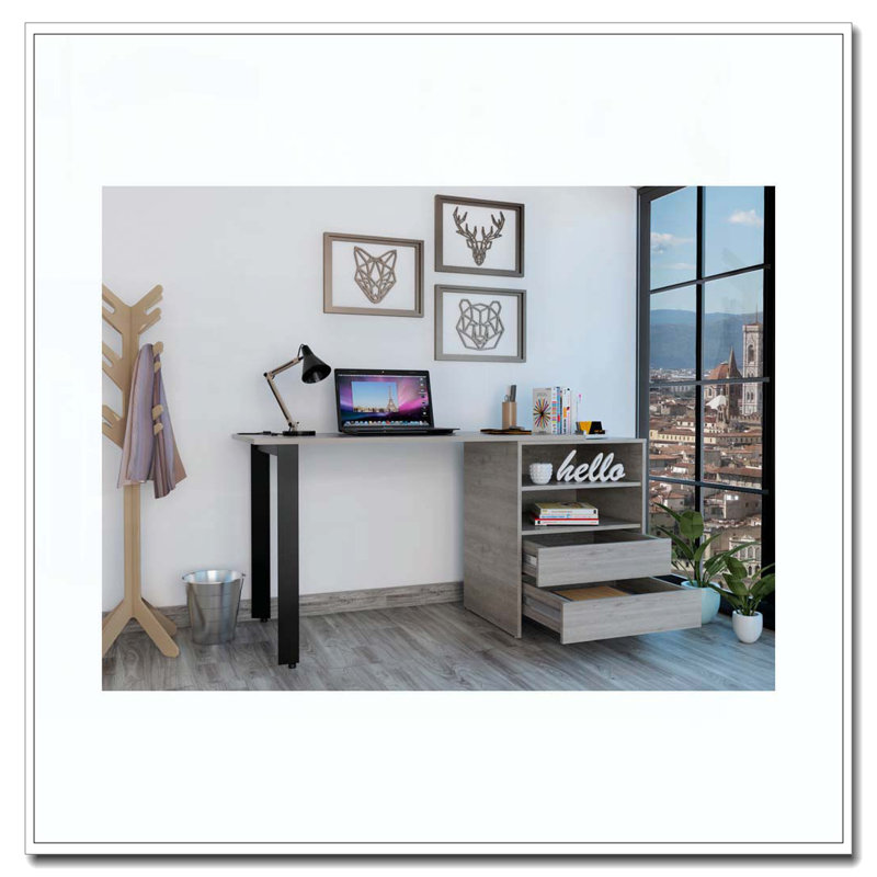 Light Gray 2-Drawer 2-Shelf Writing Desk