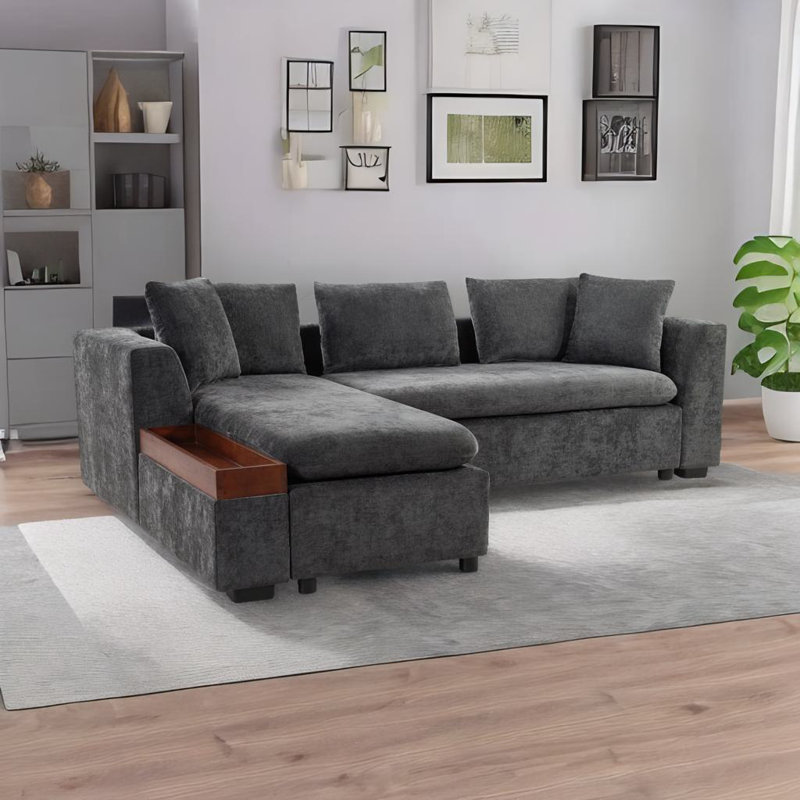 L-shaped Sectional Sofa, Gray Chenille