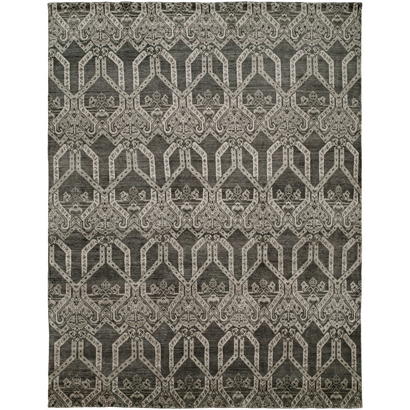 Damask Area Rug in Gray, Rectangle 2' x 3'