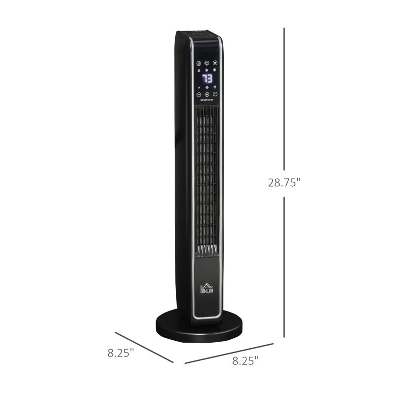 HOMCOM 28.8" Portable Electric Tower Heater with Remote, Oscillating Ceramic Space Heater for Indoor Use, 3 Modes (High/Low/Fan), 750W/1500W, Black