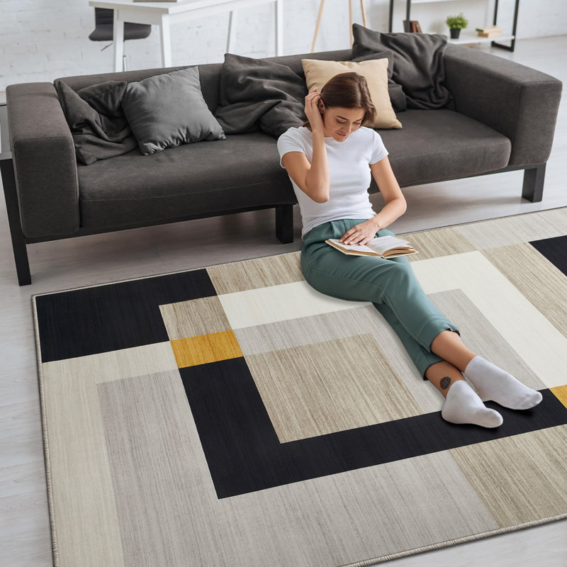 Milo Modern Printed Area Rug - Minimalist Color Block Area Printed Rug, Rectangle 40 x 60 cm