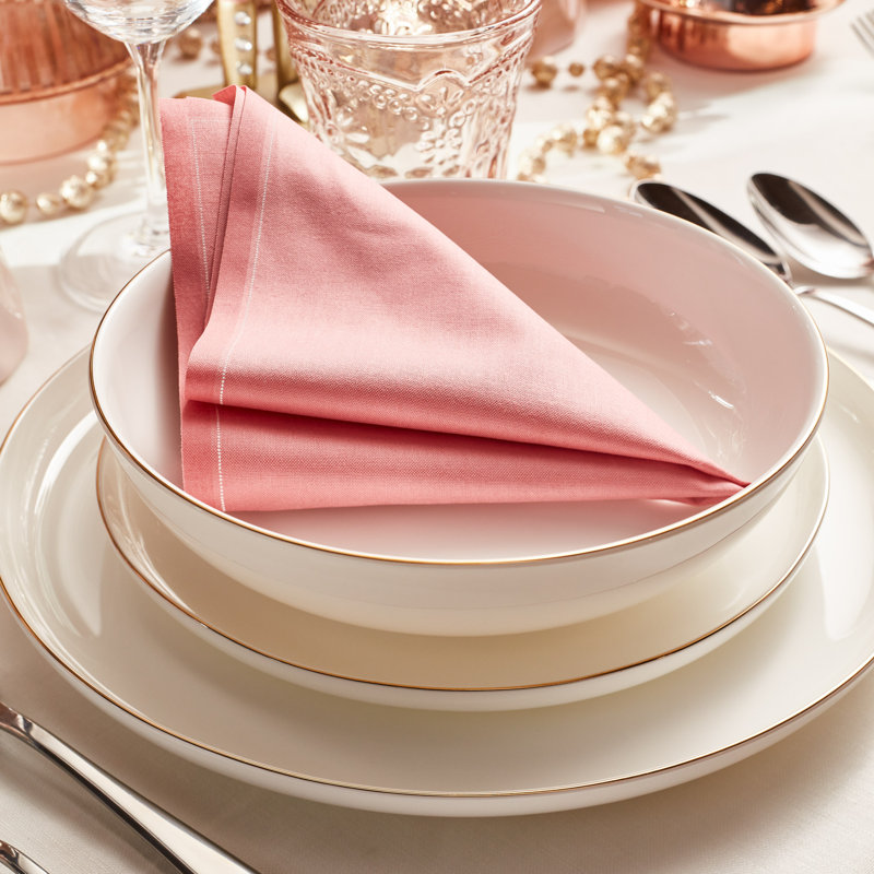 Sable Stone Lain 12-Piece Dinnerware Set Bone China, White/Gold