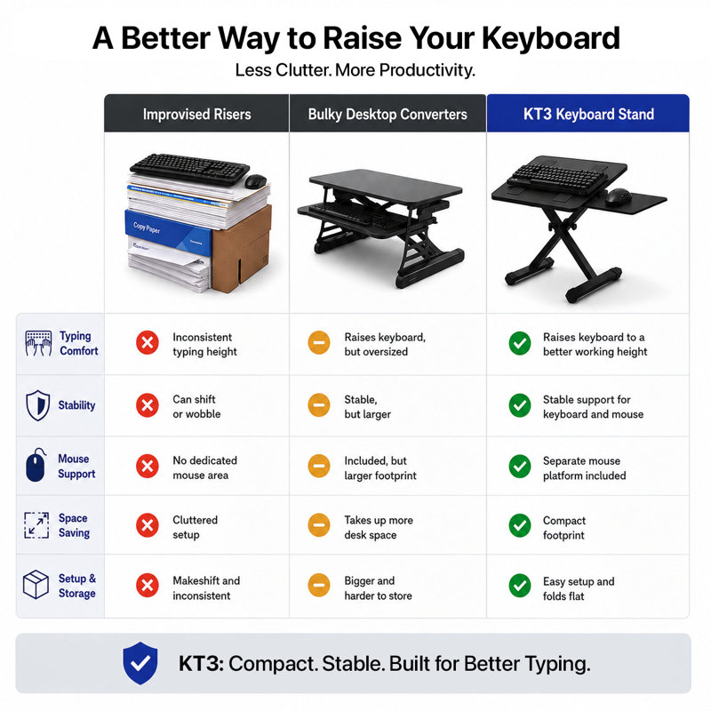 KT3 Adjustable Keyboard Stand with Mouse Platform - Height Adjustable Keyboard Riser for Desks, Counters and Workstations 