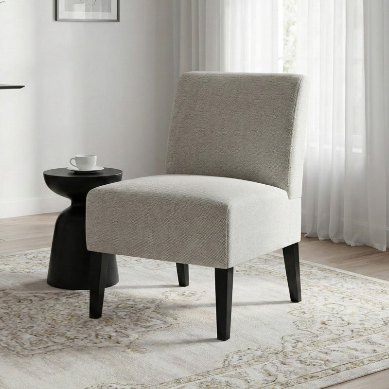 Modern Upholstered Slipper Chair with Smooth Back and Rubberwood Legs