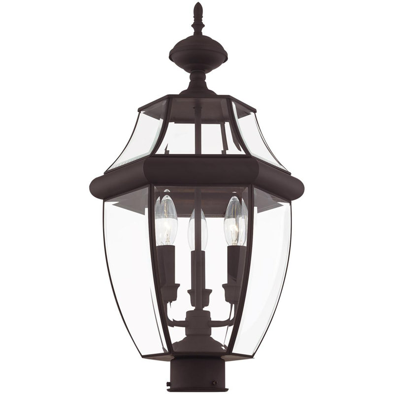 Luminaire suspendu d'extérieur à 3 lumières avec abat-jour en verre transparent, Bronze