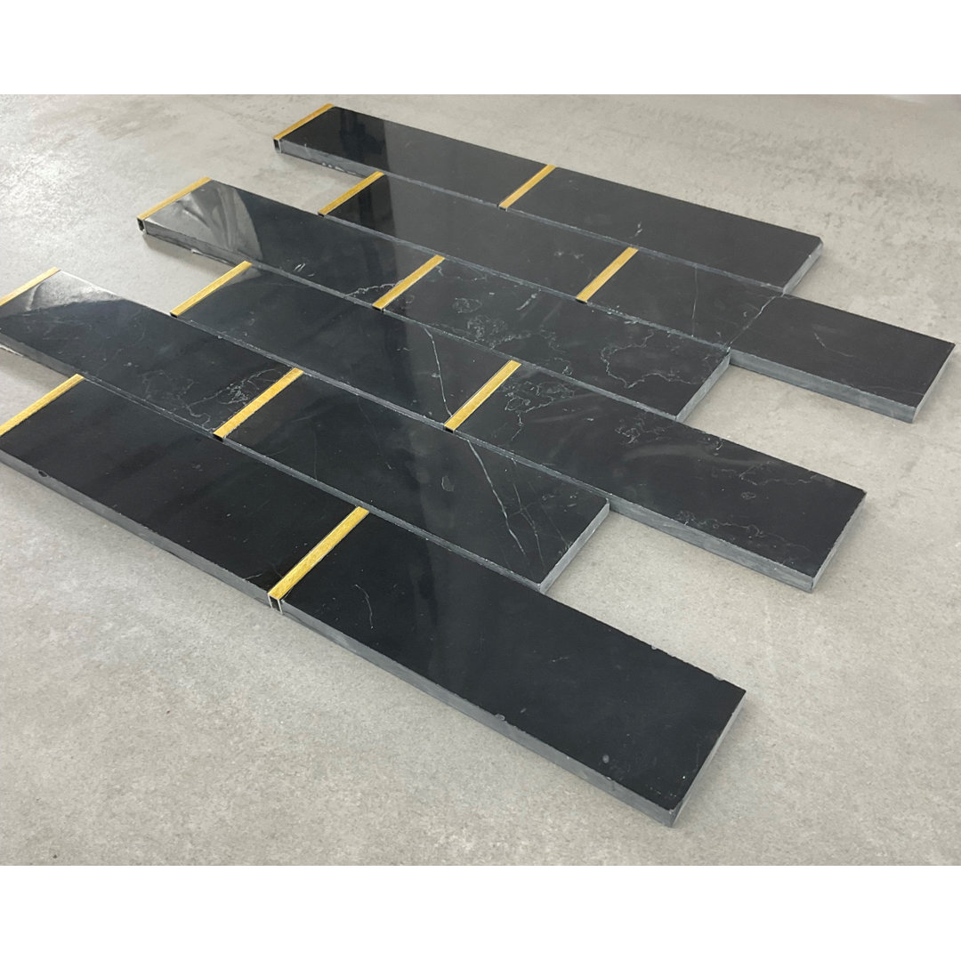 2" x 6" Marble  and Metal Mosaic Brick Pattern Wall & Floor Tile ES Stone 