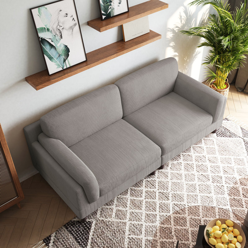 Vontavious 90.3'' Corduroy Sofa, Light Gray Corduroy