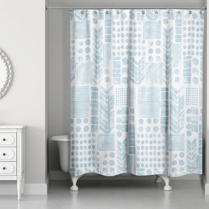 Rideau de douche simple à motif géométrique Trivette, Blanc / bleu