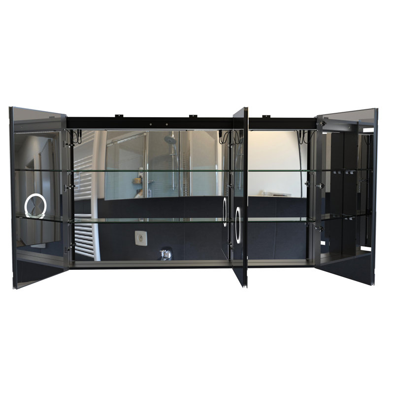 Armoire de salle de bain noir mat avec miroir et lumière DEL, 5.31 "H x59.84"W x 35.91"D