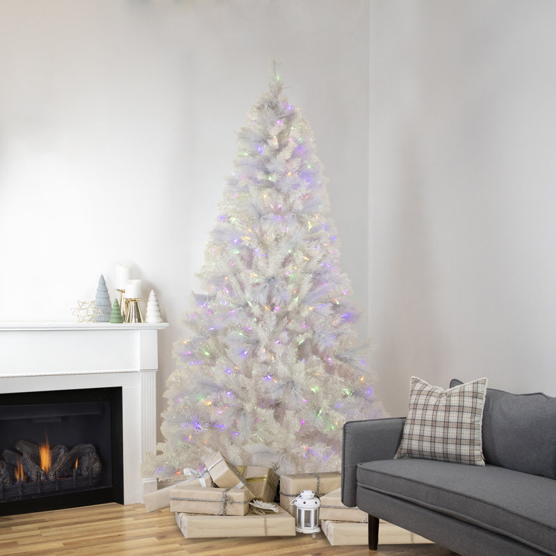 6.5' Pre-Lit Seneca White Spruce Artificial Christmas Tree Dual Function LED Lights, 6.5' H