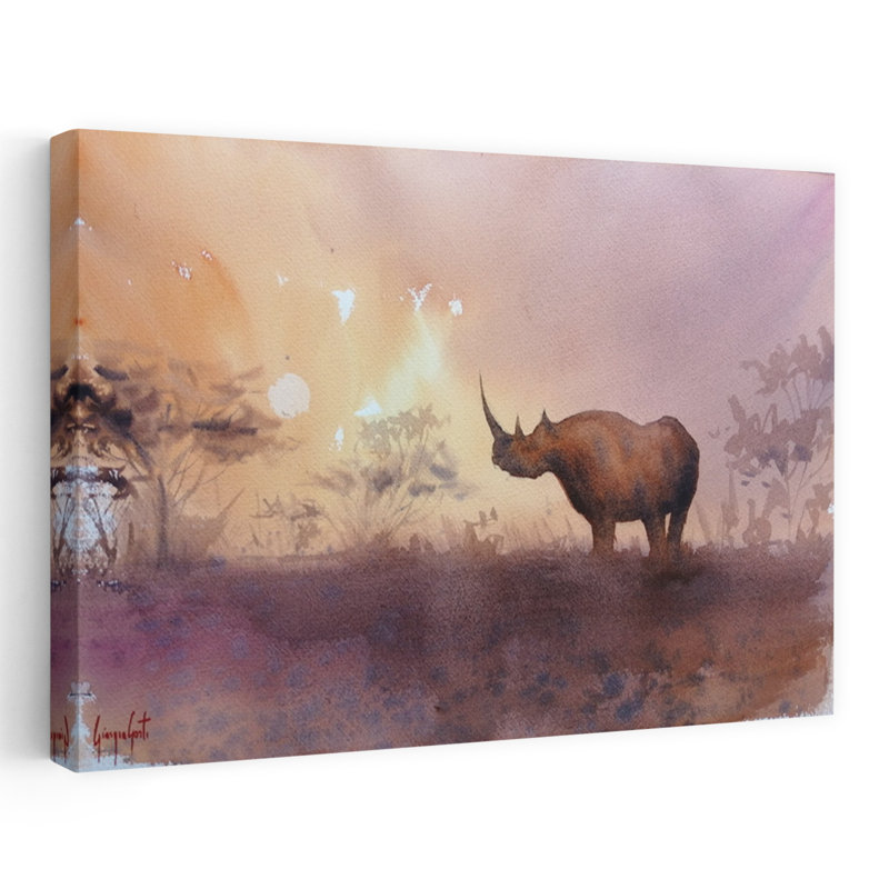 Coucher de soleil africain africain, paysage contemporain abstrait, art mural, 40" H x 60" W