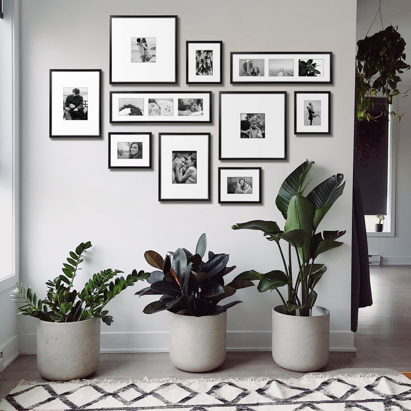 Shivangi 10 Piece Gallery Picture Frame Set, Black/White