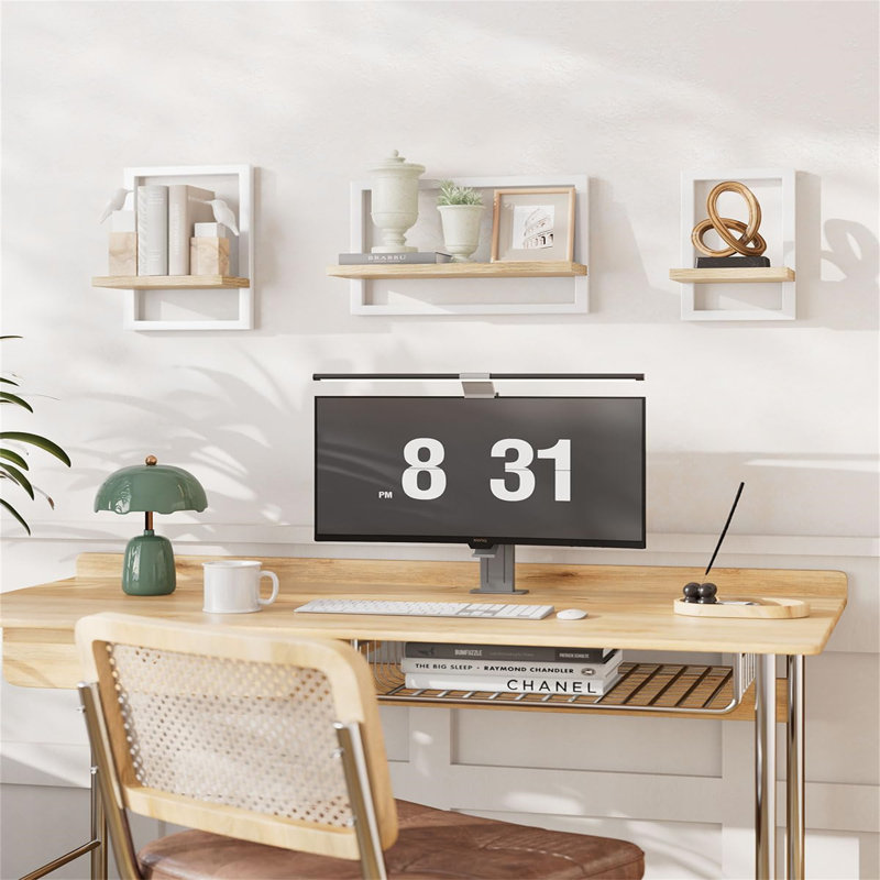 3 Piece Wood Bracket Shelf, White/Natural Wood