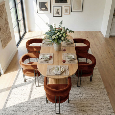 6 - Person Dining Table Sets With Oval Table & 6 Upholstered Velvet Chairs