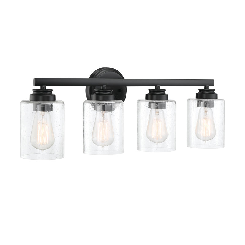Éclairage de salle de bain à intensité variable 4 lumières Abdulkadyr, Transparent, Noir mat