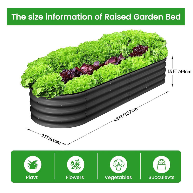 Raised Garden Bed Set of 2, 4.5FT Galvanized Raised Garden Bed for Vegetables Flowers Ground Planter, Black