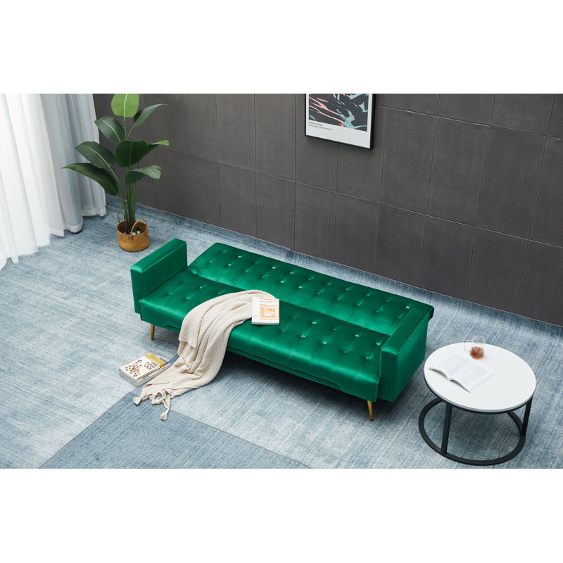 Amalyn 75'' Velvet Reclining Sleeper Sofa, Green Velvet