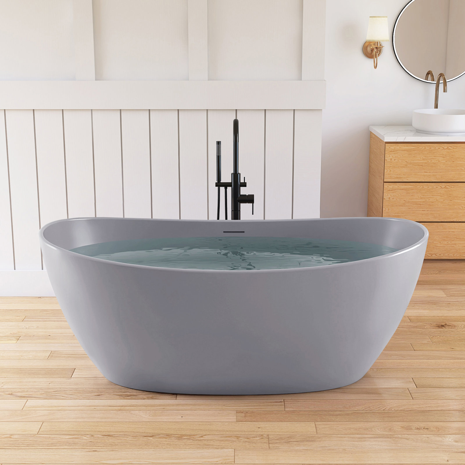 Forma 65" Double Slipper Soaking Bathtub, Light Gray