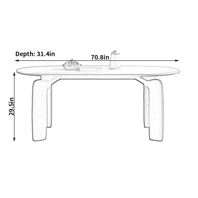 Doogal Solid Wood Base Dining Table, 29.5"H x 70.8"L x 31.4"W