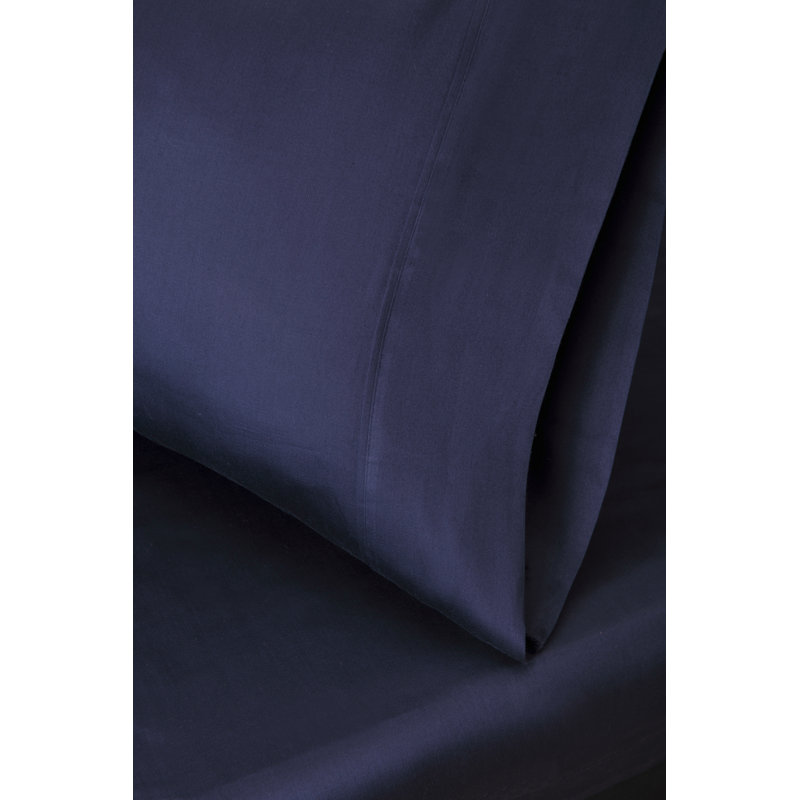Ensemble de taie d'oreiller en coton certifié égyptien - 300 fils de couleur unie, Très grand lit, Marine